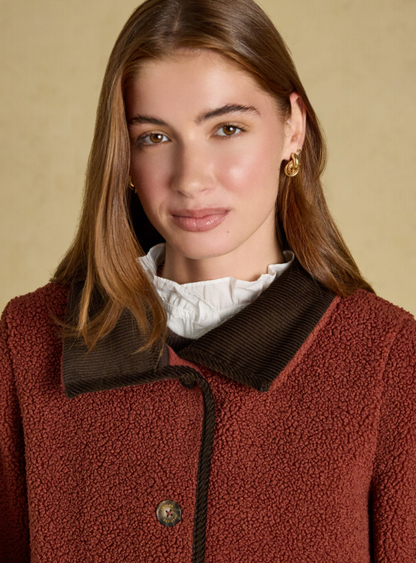 Joules Sadie Longline Button Through Fleece Jacket Burnt Orange