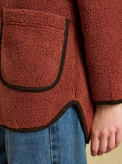Joules Sadie Longline Button Through Fleece Jacket Burnt Orange