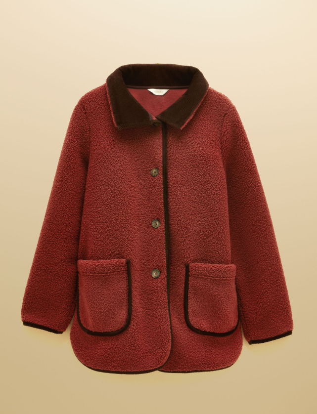 Joules Sadie Longline Button Through Fleece Jacket Burnt Orange