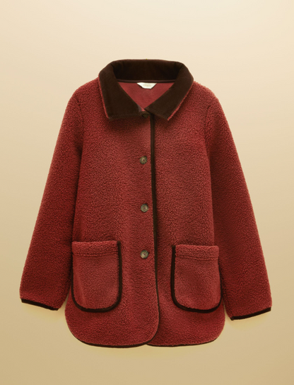 Joules Sadie Longline Button Through Fleece Jacket Burnt Orange