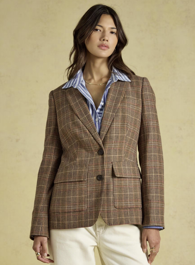 Joules Foxley Check Wool Rich Tweed Suit Blazer