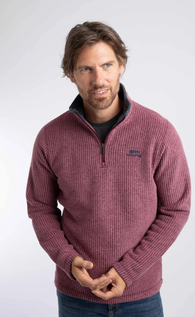 Weird Fish Newark 1/4 Zip Grid Fleece Red Grape