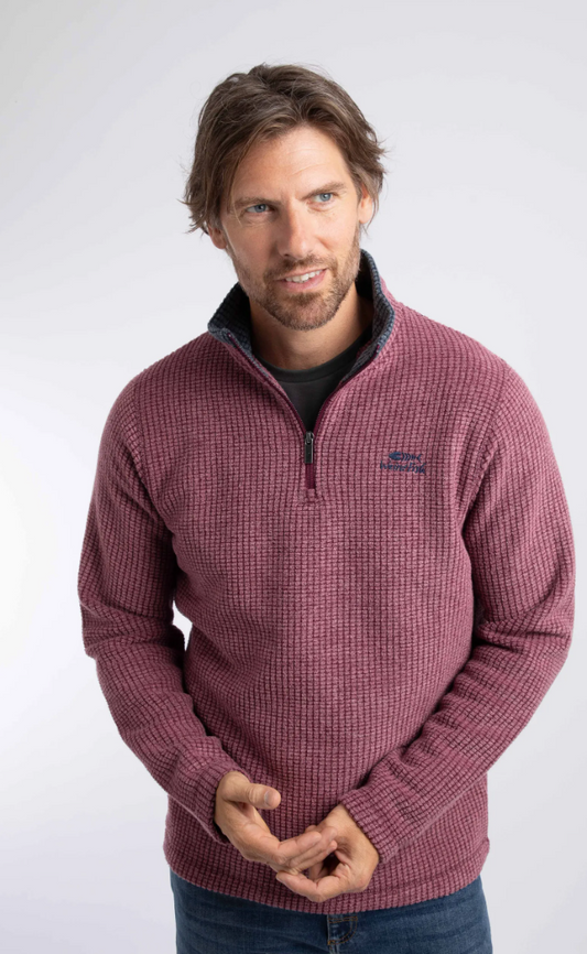 Weird Fish Newark 1/4 Zip Grid Fleece Red Grape