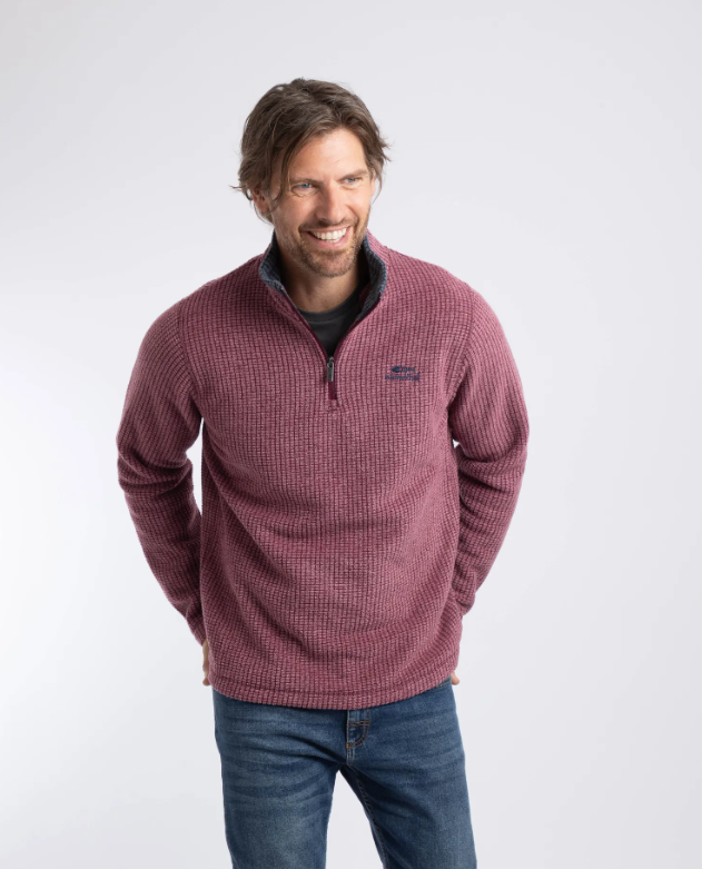 Weird Fish Newark 1/4 Zip Grid Fleece Red Grape