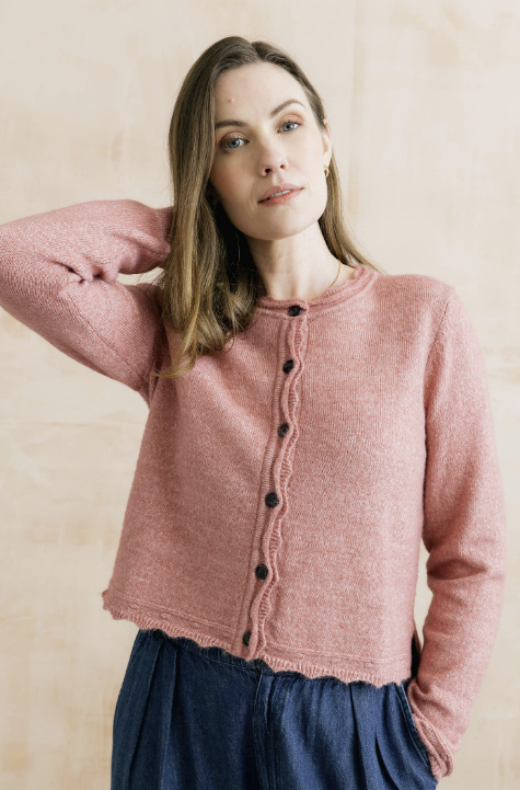 Lily & Me Elodie Scalloped Neck Cardigan Vintage Rose