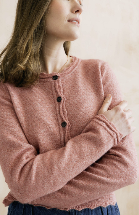 Lily & Me Elodie Scalloped Neck Cardigan Vintage Rose