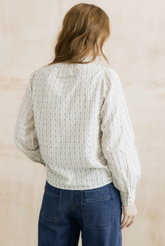 Lily & Me Flora Embroidered Stripe Blouse Ecru