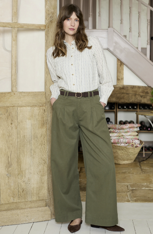 Lily & Me Flora Embroidered Stripe Blouse Ecru