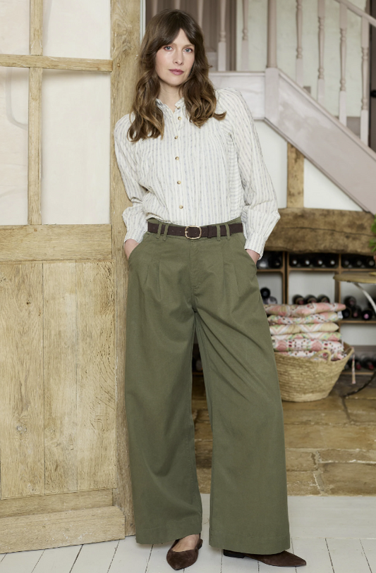 Lily & Me Flora Embroidered Stripe Blouse Ecru