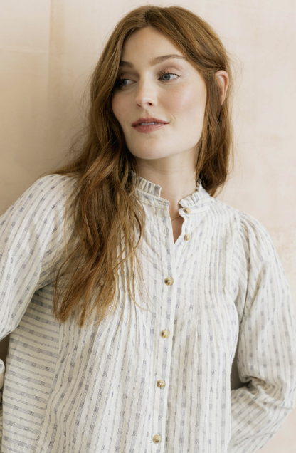 Lily & Me Flora Embroidered Stripe Blouse Ecru