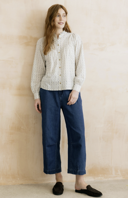 Lily & Me Flora Embroidered Stripe Blouse Ecru