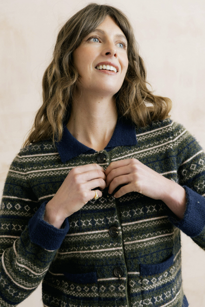 Lily & Me Chestnut Knitted Fair Isle Jacket Olive