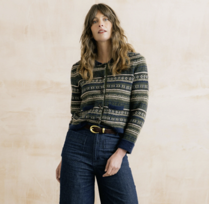 Lily & Me Chestnut Knitted Fair Isle Jacket Olive