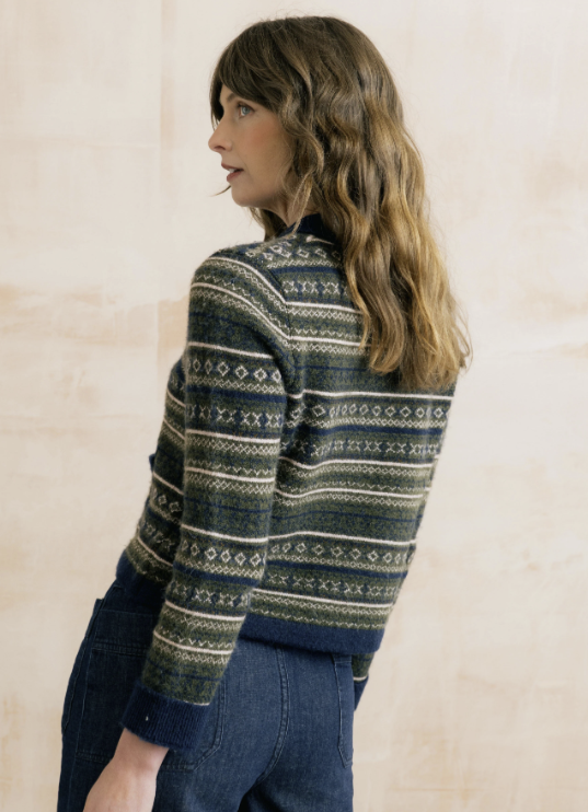 Lily & Me Chestnut Knitted Fair Isle Jacket Olive