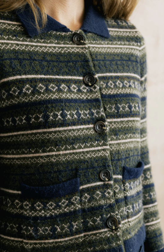 Lily & Me Chestnut Knitted Fair Isle Jacket Olive