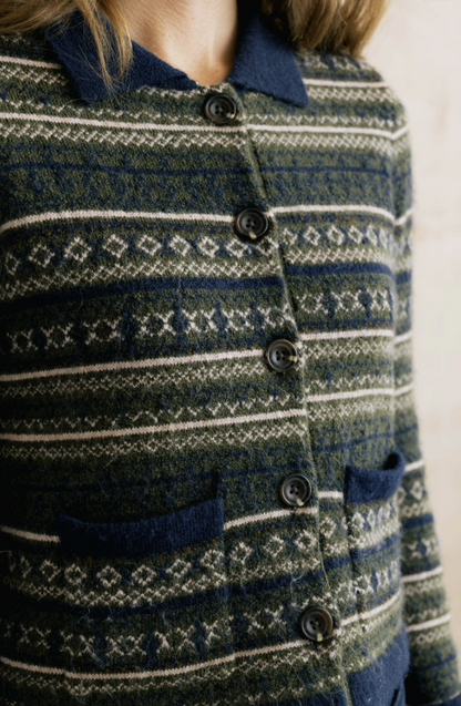 Lily & Me Chestnut Knitted Fair Isle Jacket Olive