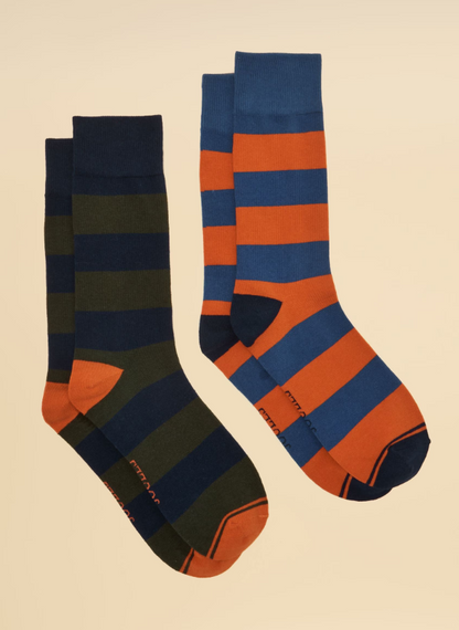 Joules Kingsbury Blue Rugby Stripe Socks 2 Pack