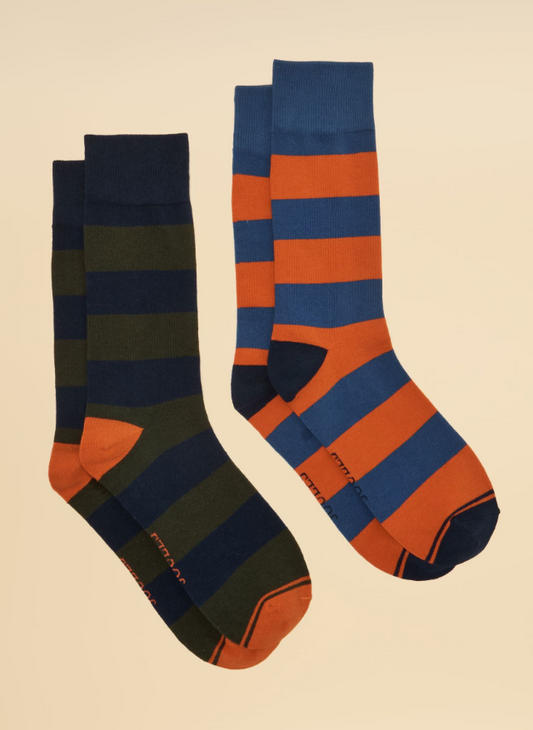 Joules Kingsbury Blue Rugby Stripe Socks 2 Pack