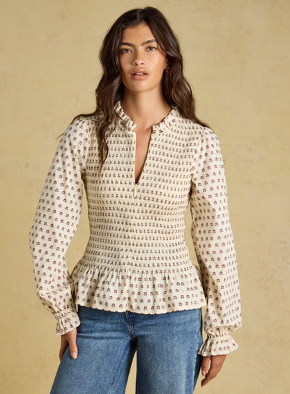 Joules Zoe Ditsy Smocked Blouse Cream