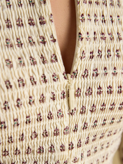 Joules Zoe Ditsy Smocked Blouse Cream