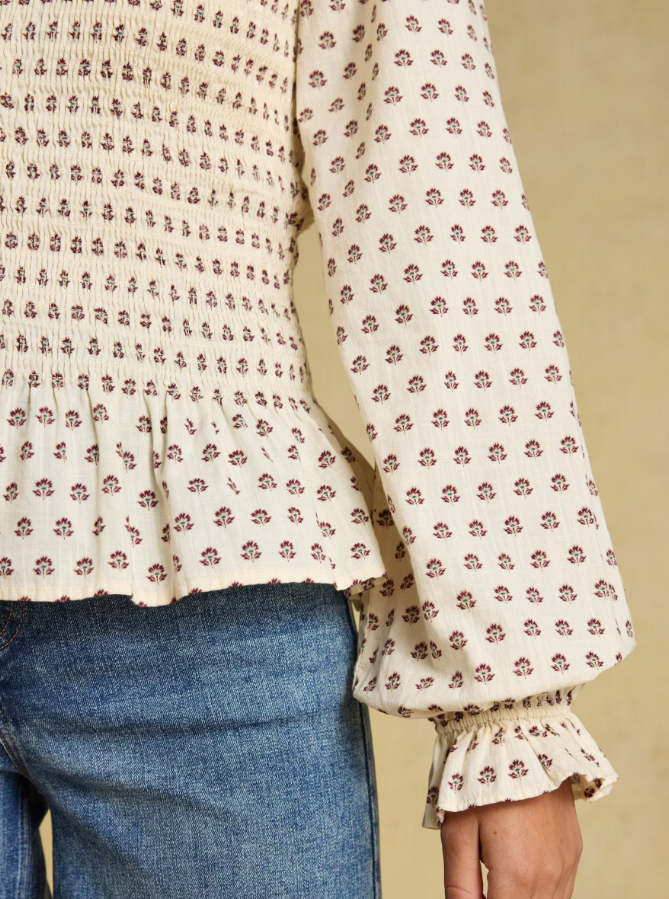 Joules Zoe Ditsy Smocked Blouse Cream