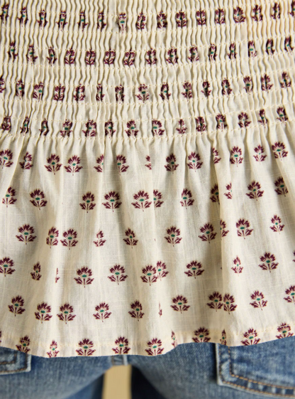 Joules Zoe Ditsy Smocked Blouse Cream