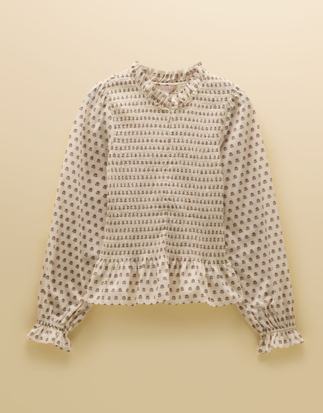 Joules Zoe Ditsy Smocked Blouse Cream