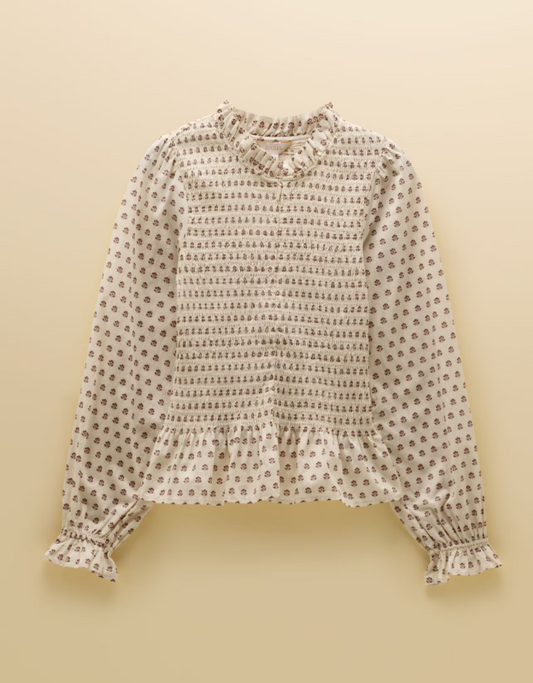 Joules Zoe Ditsy Smocked Blouse Cream