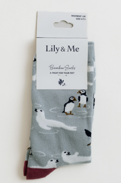 Lily & Me In The Bay Puffin Bamboo Socks