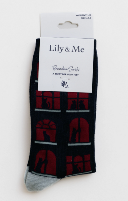 Lily & Me Window Cats Bamboo Socks
