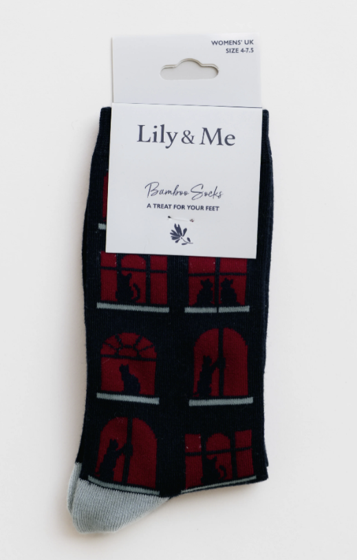 Lily & Me Window Cats Bamboo Socks
