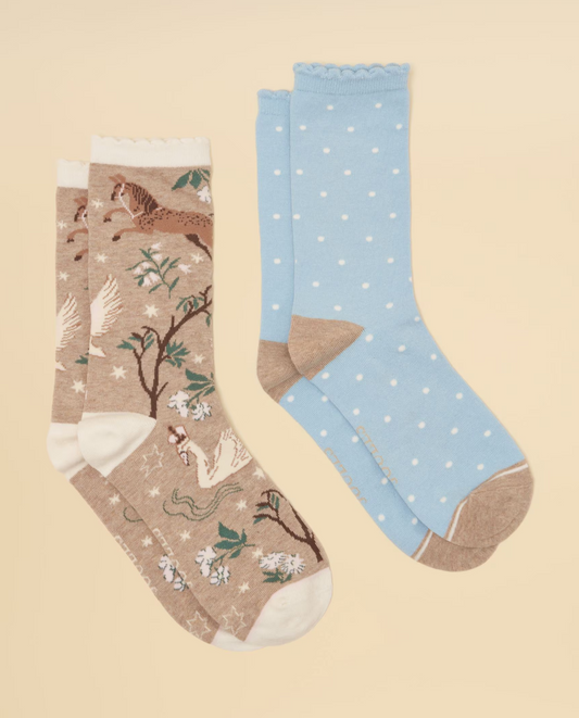 Joules Everyday 2 Pack Socks Oat Woodland