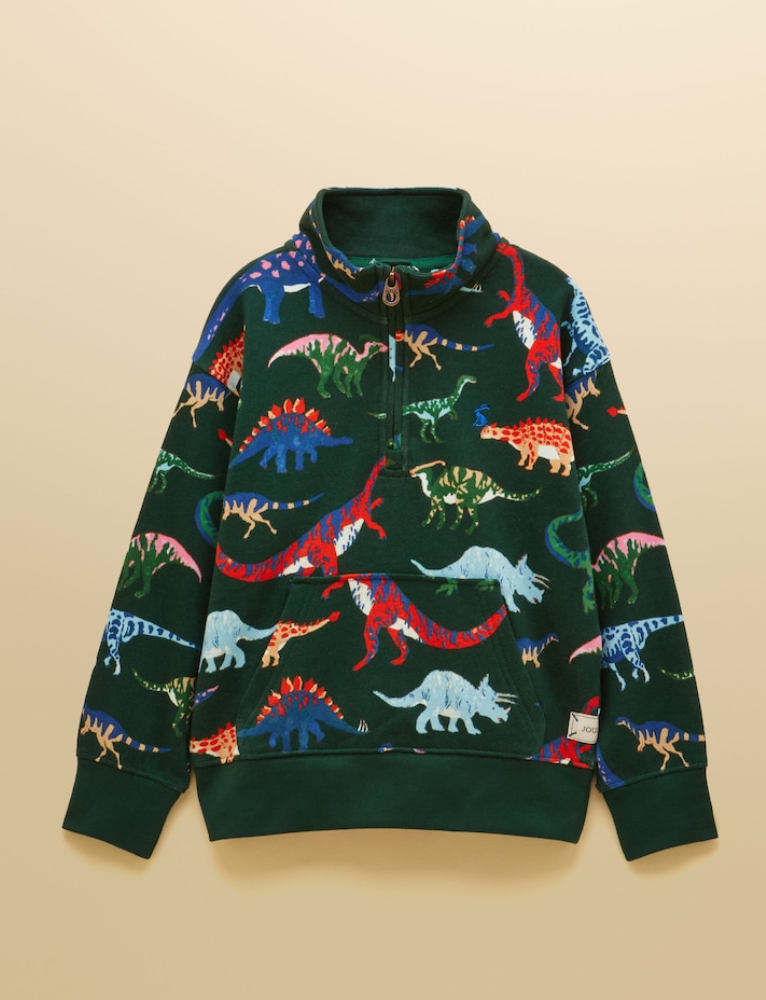 Joules Dino Zip Sweater Green
