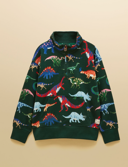 Joules Dino Zip Sweater Green