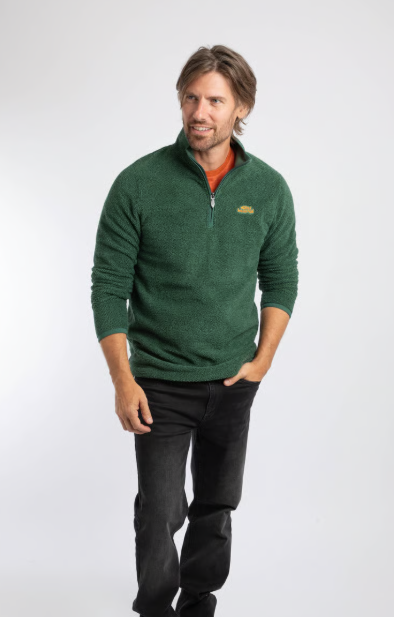Weird Fish Errill 1/4 Zip Textured Fleece Laurel Green
