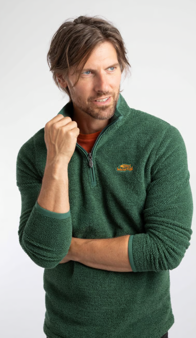 Weird Fish Errill 1/4 Zip Textured Fleece Laurel Green