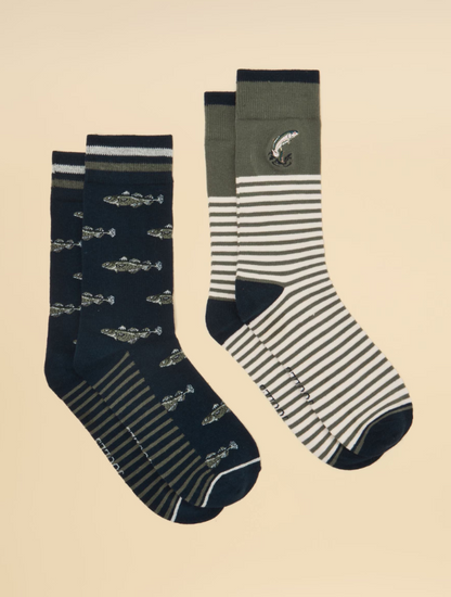Joules Kingsbury Khaki Fish Socks 2 Pack