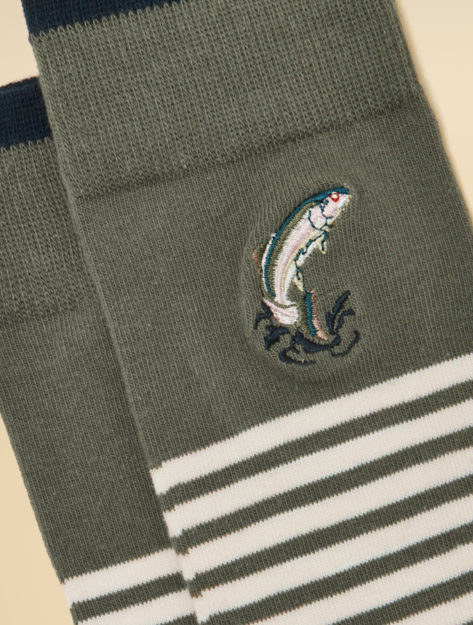 Joules Kingsbury Khaki Fish Socks 2 Pack