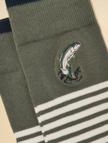 Joules Kingsbury Khaki Fish Socks 2 Pack