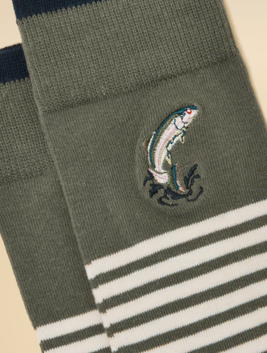 Joules Kingsbury Khaki Fish Socks 2 Pack