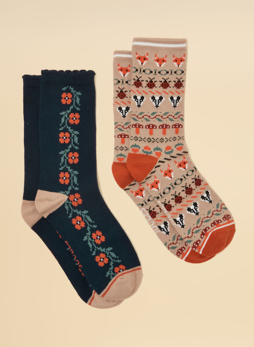 Joules Everyday 2 Pack Socks Tan Fairisle