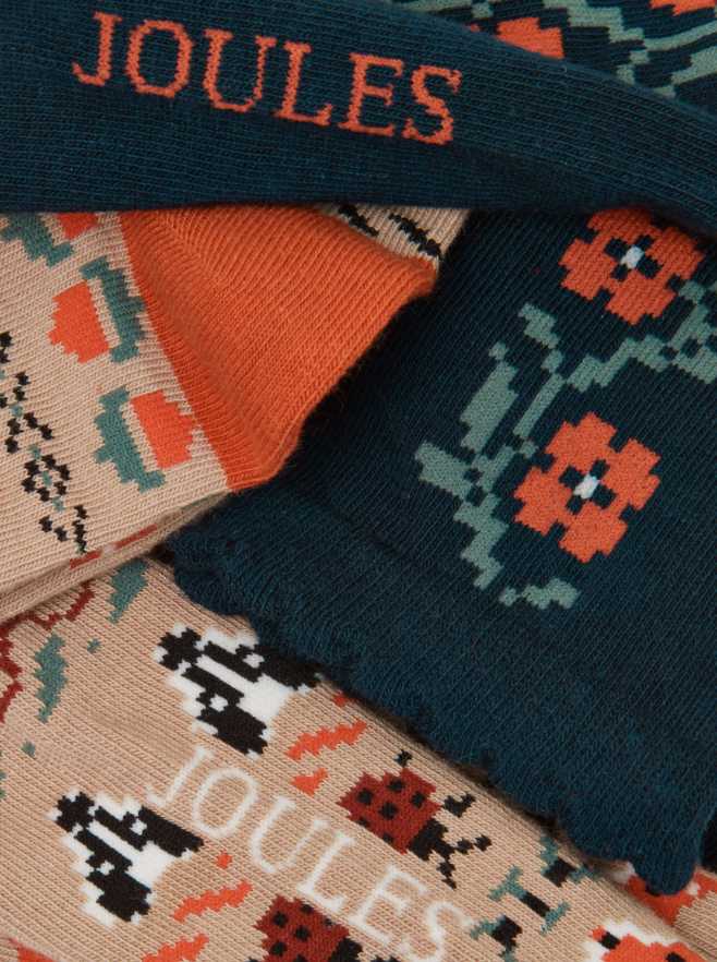Joules Everyday 2 Pack Socks Tan Fairisle