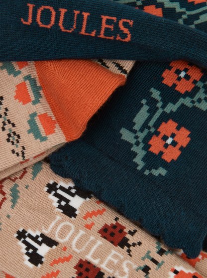 Joules Everyday 2 Pack Socks Tan Fairisle