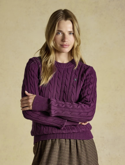 Joules Classic Crew Neck Cable Knit Jumper Berry