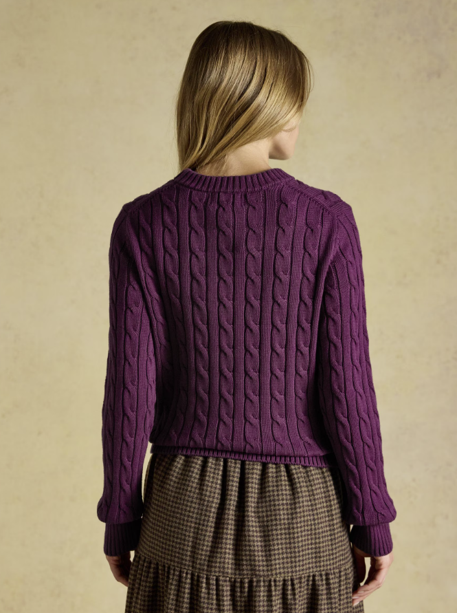 Joules Classic Crew Neck Cable Knit Jumper Berry