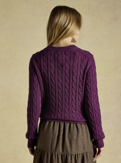 Joules Classic Crew Neck Cable Knit Jumper Berry