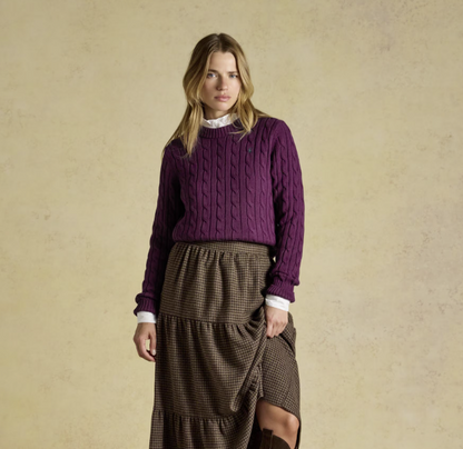 Joules Classic Crew Neck Cable Knit Jumper Berry