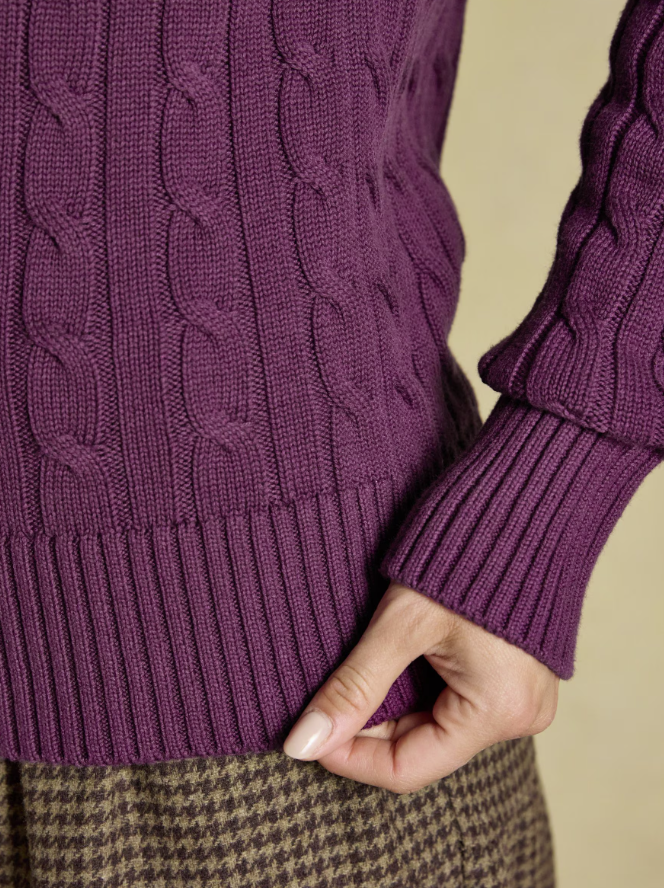 Joules Classic Crew Neck Cable Knit Jumper Berry