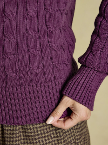 Joules Classic Crew Neck Cable Knit Jumper Berry