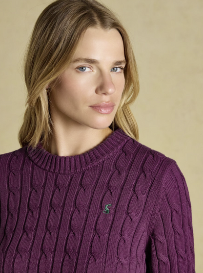 Joules Classic Crew Neck Cable Knit Jumper Berry
